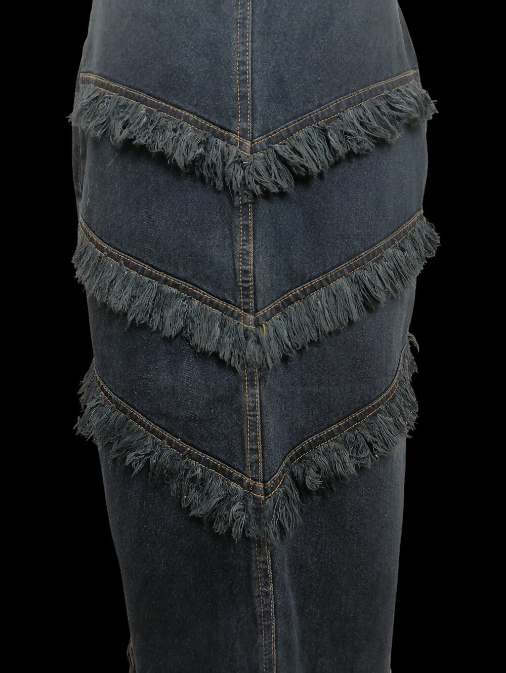 🦝🦝 Dark Blue Denim Fringe A-Line Skirt